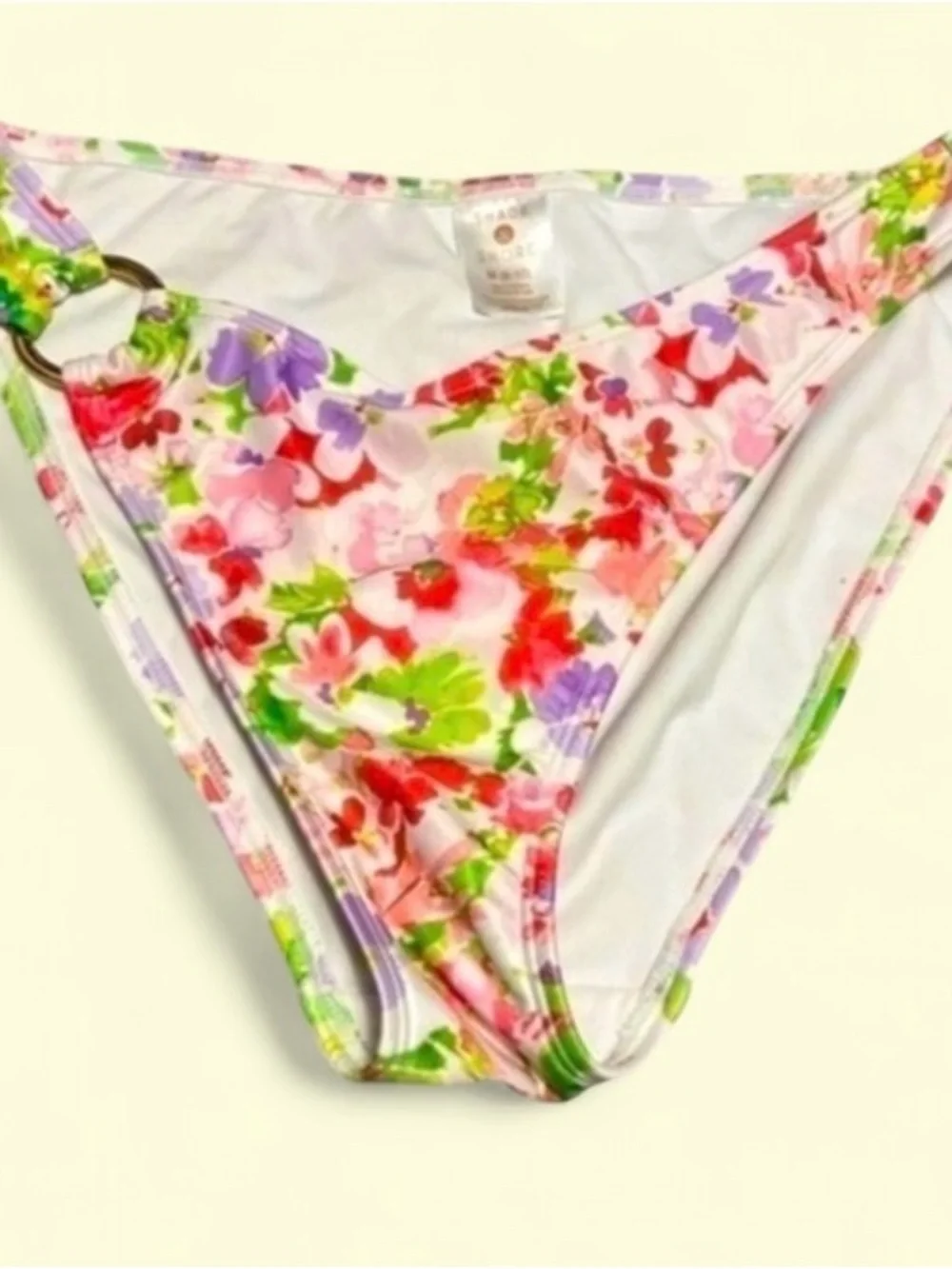 Shade & Shore Floral Bikini Bottoms Medium 8-10 Ring Detail
